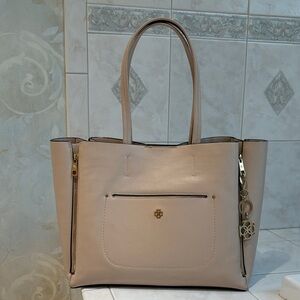 Ann Taylor Vintage Elegant Blush Tote Bag with Top Snap Closure and Gold Charm